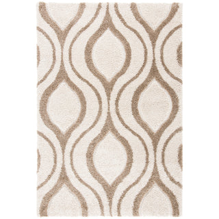 Area Rug, 8 ft x 10 ft, Ivory and Beige in Geometric Pattern