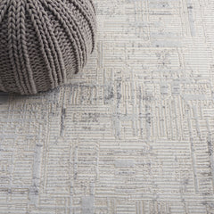 Area Rug, 8 ft x 10 ft, Light Gray/Beige with Fringe