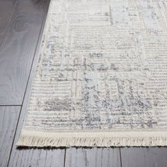 Area Rug, 8 ft x 10 ft, Light Gray/Beige with Fringe