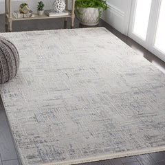 Area Rug, 8 ft x 10 ft, Light Gray/Beige with Fringe