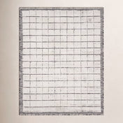 Area Rug, 8 ft x 10 ft, Light Gray Wool and Viscose with Geometric Pattern