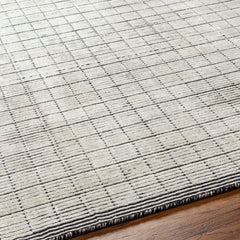 Area Rug, 8 ft x 10 ft, Light Gray Wool and Viscose with Geometric Pattern