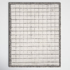 Area Rug, 8 ft x 10 ft, Light Gray Wool and Viscose with Geometric Pattern