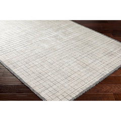 Area Rug, 8 ft x 10 ft, Light Gray Wool and Viscose with Geometric Pattern