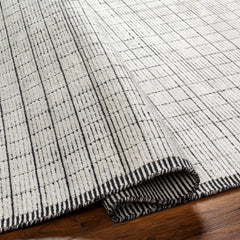 Area Rug, 8 ft x 10 ft, Light Gray Wool and Viscose with Geometric Pattern