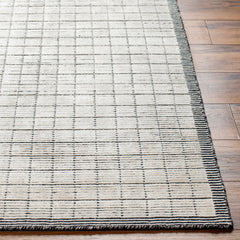 Area Rug, 8 ft x 10 ft, Light Gray Wool and Viscose with Geometric Pattern