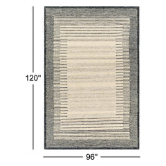 Area Rug, 8 ft x 10 ft Striped Wool in Beige and Gray