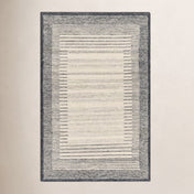 Area Rug, 8 ft x 10 ft Striped Wool in Beige and Gray