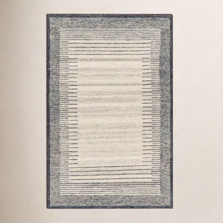Area Rug, 8 ft x 10 ft Striped Wool in Beige and Gray