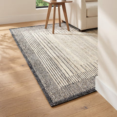 Area Rug, 8 ft x 10 ft Striped Wool in Beige and Gray