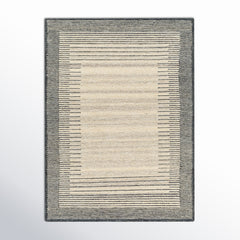 Area Rug, 8 ft x 10 ft Striped Wool in Beige and Gray