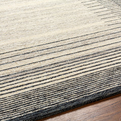 Area Rug, 8 ft x 10 ft Striped Wool in Beige and Gray