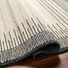 Area Rug, 8 ft x 10 ft Striped Wool in Beige and Gray