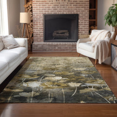 Area Rug, 8 ft x 10 ft, Taupe Floral Polyester with Non-Skid Backing