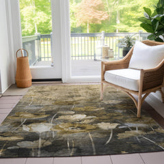 Area Rug, 8 ft x 10 ft, Taupe Floral Polyester with Non-Skid Backing