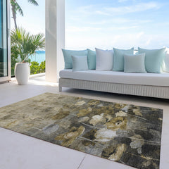 Area Rug, 8 ft x 10 ft, Taupe Floral Polyester with Non-Skid Backing
