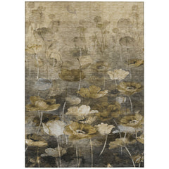 Area Rug, 8 ft x 10 ft, Taupe Floral Polyester with Non-Skid Backing