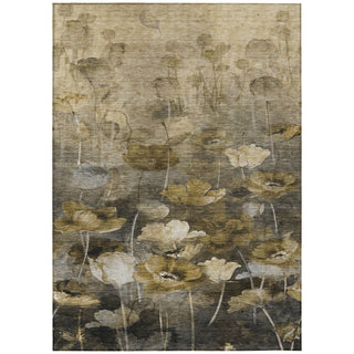 Area Rug, 8 ft x 10 ft, Taupe Floral Polyester with Non-Skid Backing