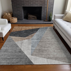 Area Rug, 8 Ft x 10 Ft, Taupe Polyester with Non-Slip Backing