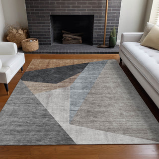 Area Rug, 8 Ft x 10 Ft, Taupe Polyester with Non-Slip Backing
