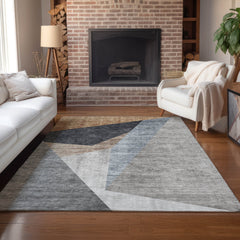 Area Rug, 8 Ft x 10 Ft, Taupe Polyester with Non-Slip Backing