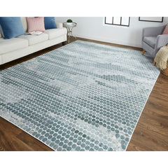 Area Rug, 8 ft x 10 ft, Teal Blue with Dotted Pattern