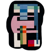 Area Rug, 8 ft x 10 ft with Black, Pink and White Abstract Pattern