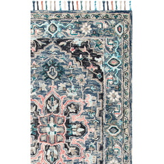 Area Rug, 8 ft x 10 ft with Blue and Pink Oriental Pattern