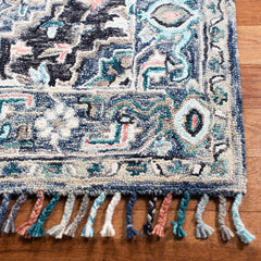 Area Rug, 8 ft x 10 ft with Blue and Pink Oriental Pattern