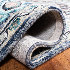 Area Rug, 8 ft x 10 ft with Blue and Pink Oriental Pattern