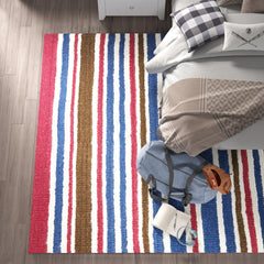 Area Rug, 8 ft x 10 ft with Blue and Red Stripes