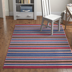 Area Rug, 8 ft x 10 ft with Blue and Red Stripes