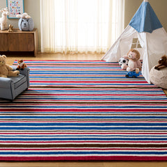 Area Rug, 8 ft x 10 ft with Blue and Red Stripes