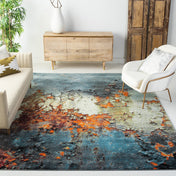 Area Rug, 8 Ft x 10 Ft with Blue/Multi Abstract Polypropylene