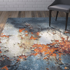 Area Rug, 8 Ft x 10 Ft with Blue/Multi Abstract Polypropylene