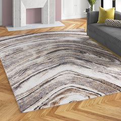 Area Rug, 8 Ft X 10 Ft with Ivory, Gray and Tan Agate Print