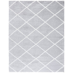 Area Rug, 8 Ft x 10 Ft with Light Gray and White Geometric Pattern