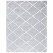 Area Rug, 8 Ft x 10 Ft with Light Gray and White Geometric Pattern