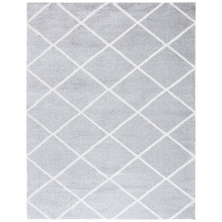 Area Rug, 8 Ft x 10 Ft with Light Gray and White Geometric Pattern