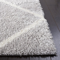 Area Rug, 8 Ft x 10 Ft with Light Gray and White Geometric Pattern