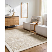 Area Rug, 8 Ft x 10 Ft, Wool in Beige and Brown