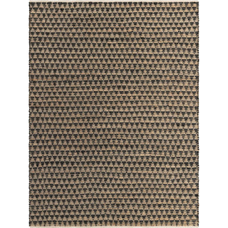Area Rug, 8 Ft X 11 Ft, Black Cotton with Jute Backing
