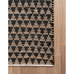 Area Rug, 8 Ft X 11 Ft, Black Cotton with Jute Backing