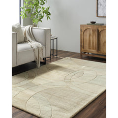 Area Rug, 8 ft x 11 ft, Hand Tufted Wool in Beige and Brown