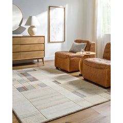 Area Rug, 8 ft x 11 ft, Hand Tufted Wool in Cream, Gray and Brown