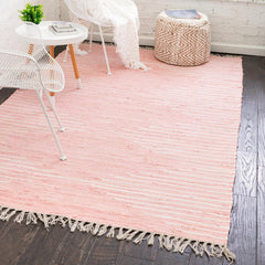 Area Rug, 8 ft x 11 ft Hand-Woven Cotton in Pink