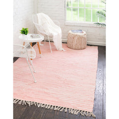 Area Rug, 8 ft x 11 ft Hand-Woven Cotton in Pink
