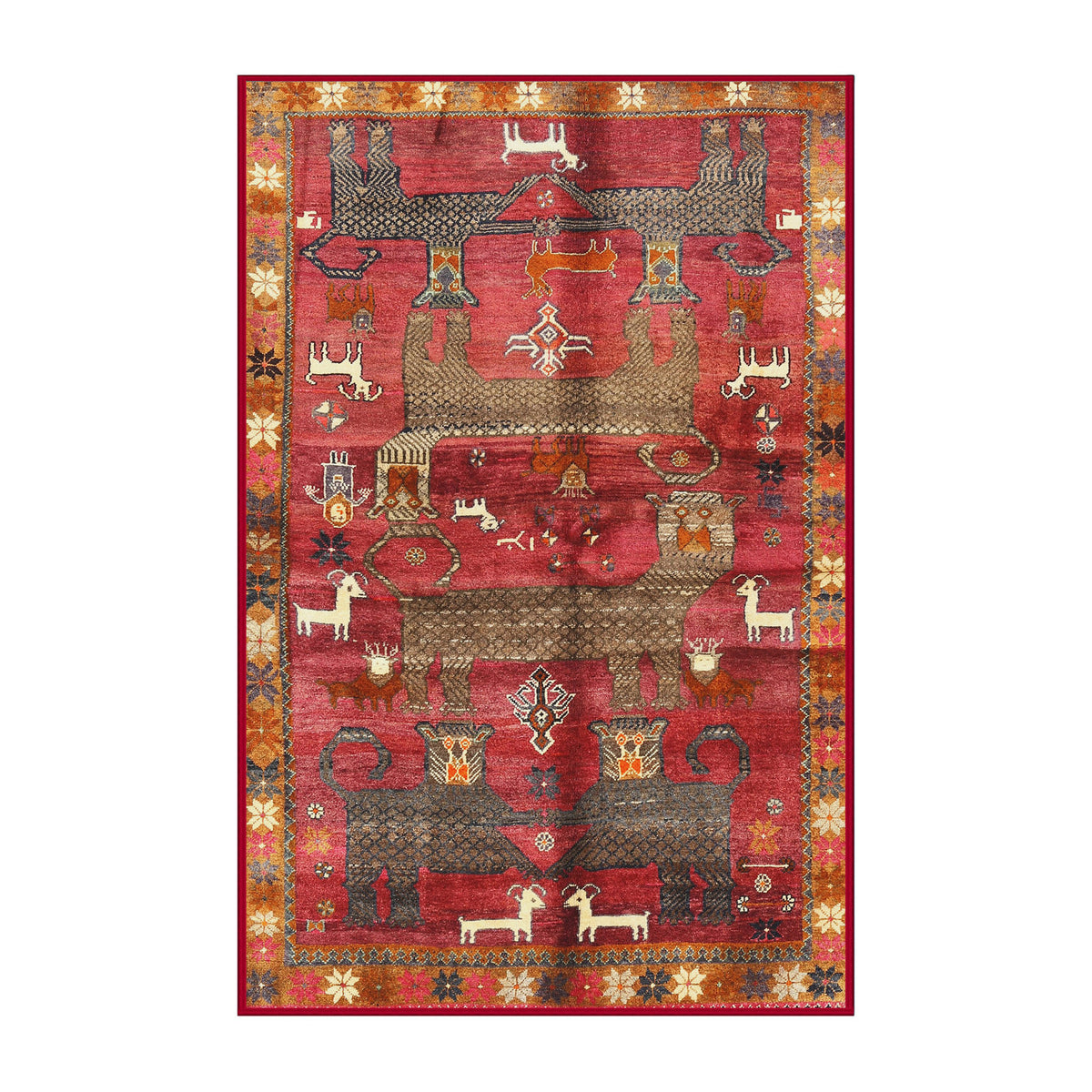 Area Rug, 8 ft x 12 ft, Red Chenille with Oriental Pattern