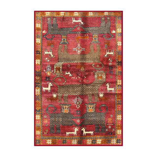 Area Rug, 8 ft x 12 ft, Red Chenille with Oriental Pattern