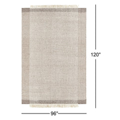 Area Rug, 8' x 10', Beige and Brown Wool with Fringe